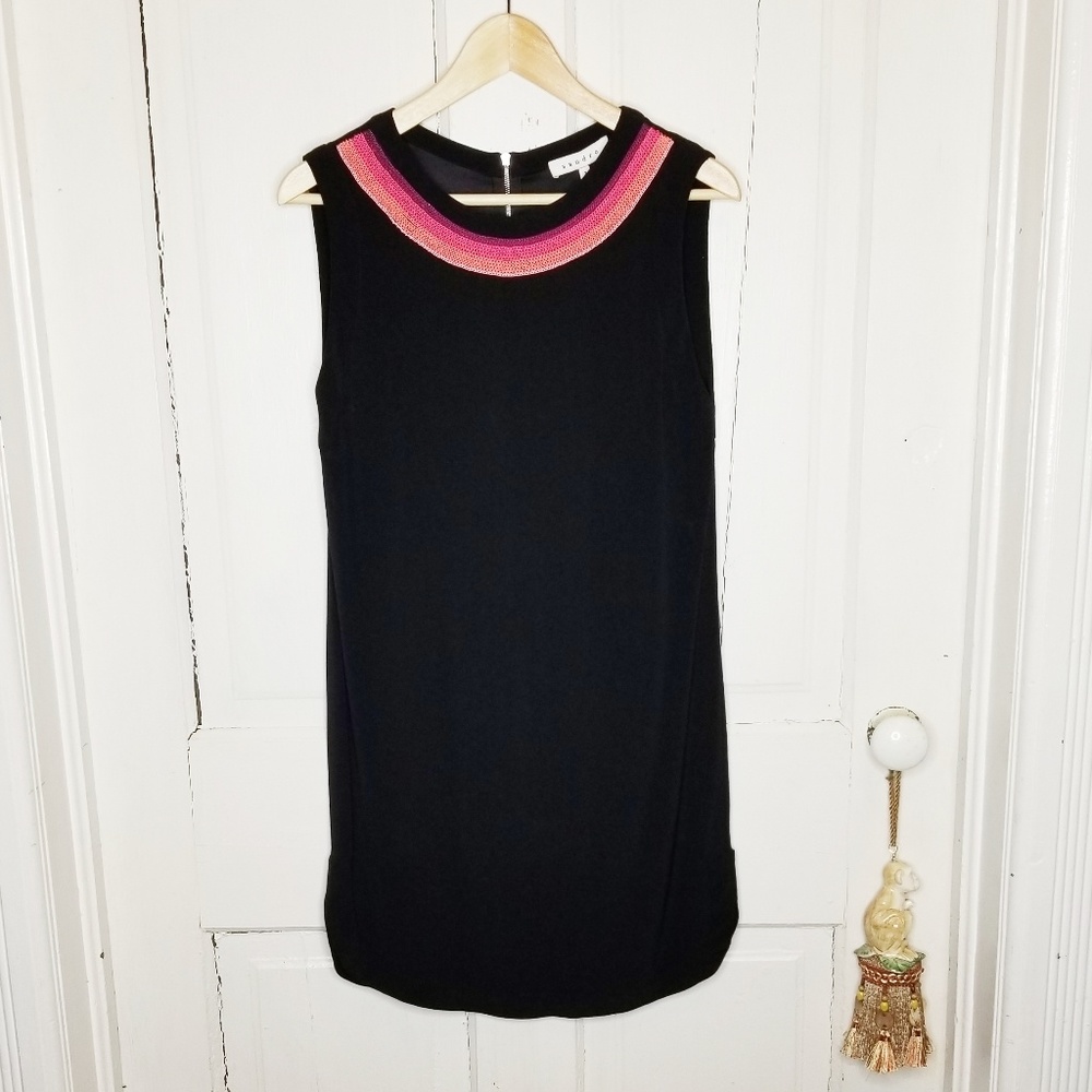 Sandro Black Midi Dress with Pink Accents